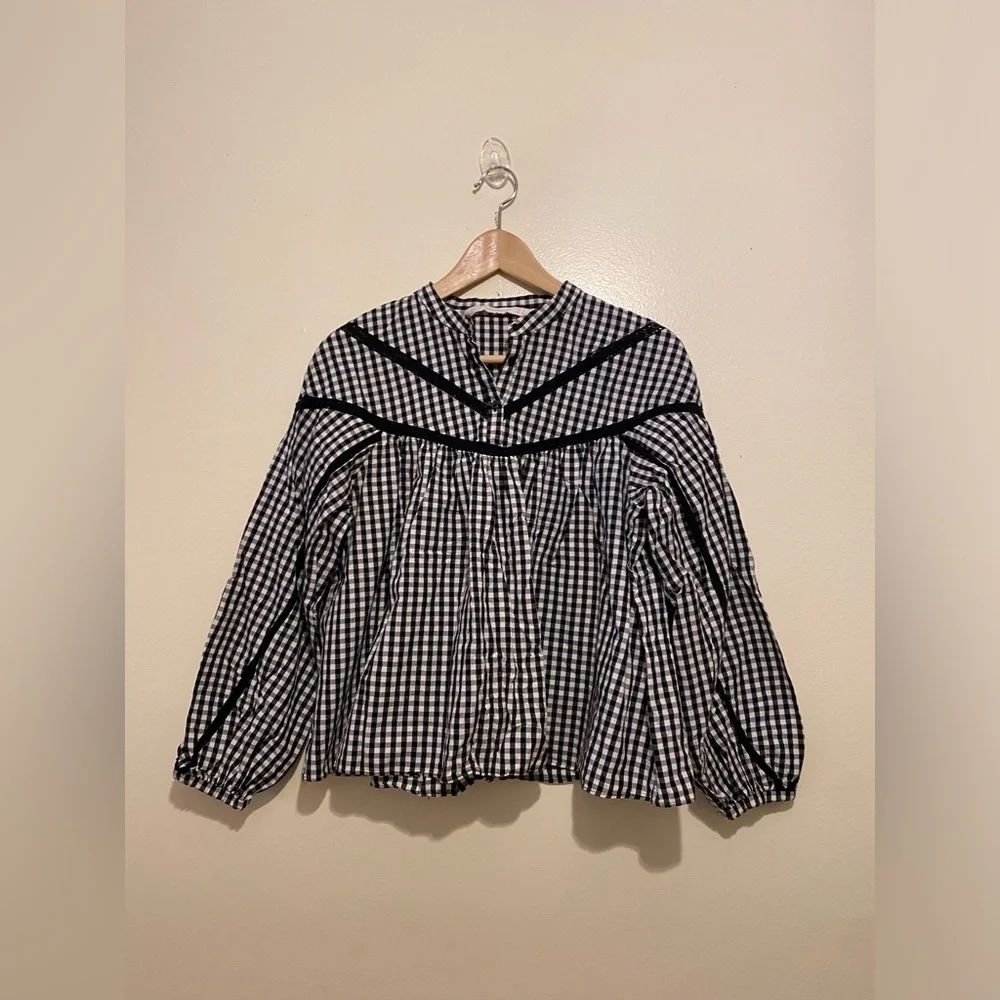 Zara Black and White Gingham Blouse. Size S